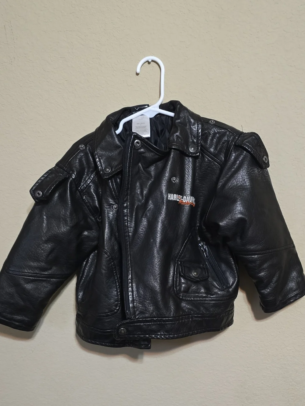 Harley-Davidson Black Kids Leather Jacket with Orange Logo